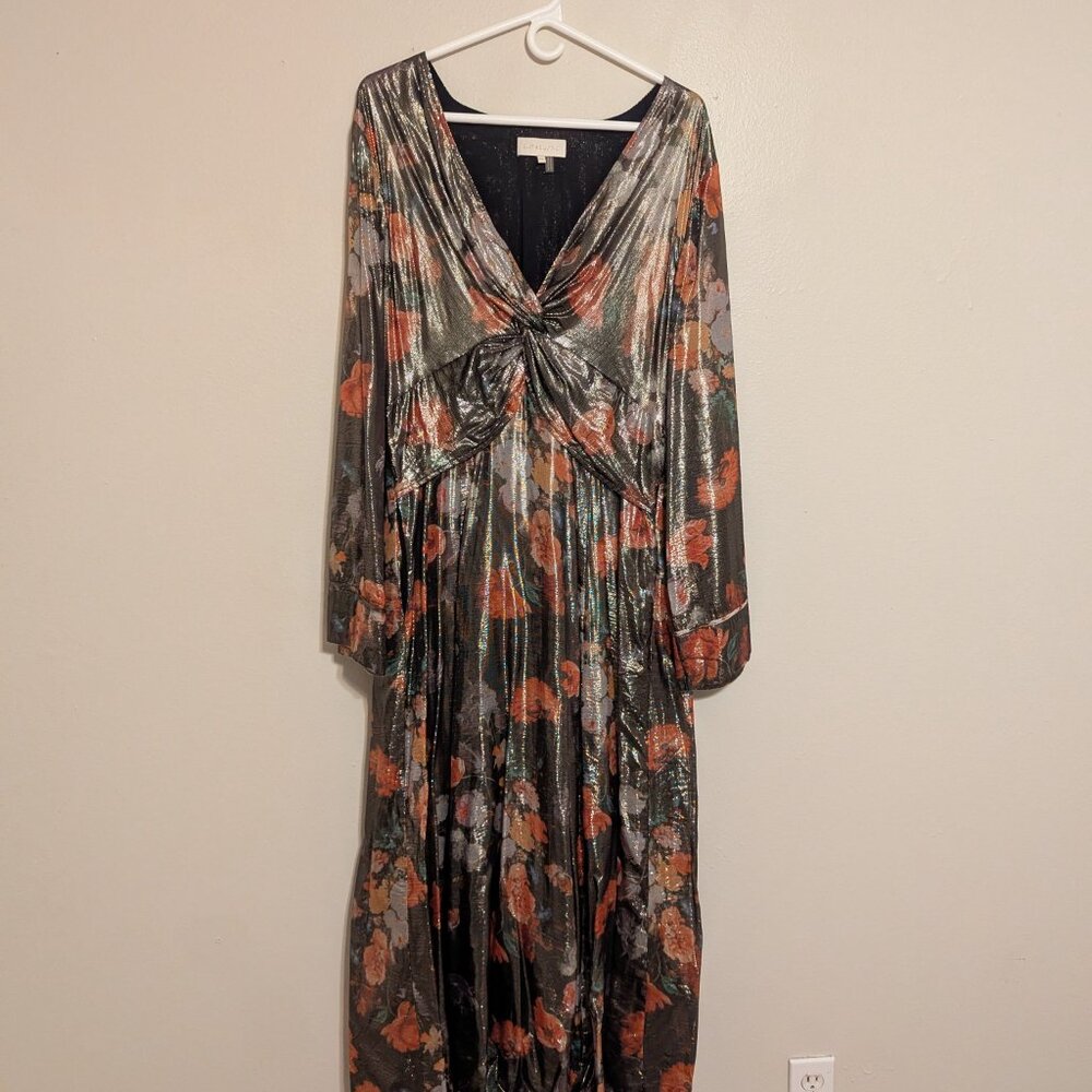 Anthropologie x Caballero Deep-V Maxi Floral Metallic Dress - Picture 8 of 13